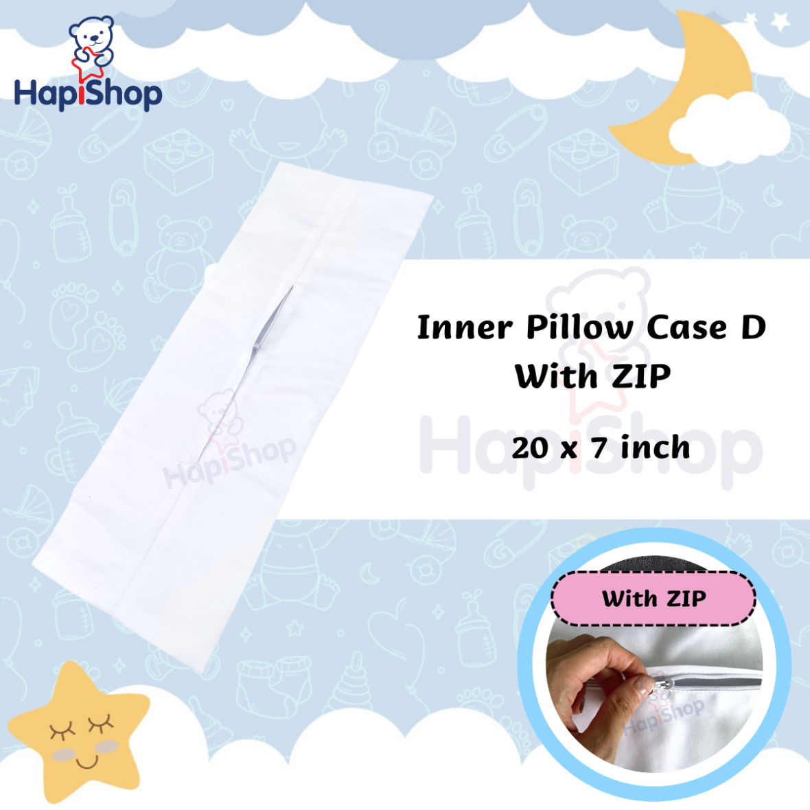 White Inner Pillow Case D (With ZIP) – 拉链白枕芯内袋 D