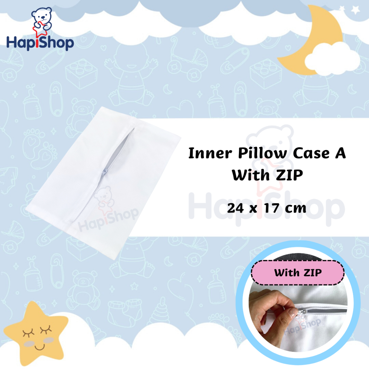 White Inner Pillow Case A (With ZIP) – 拉链白枕芯内袋 A