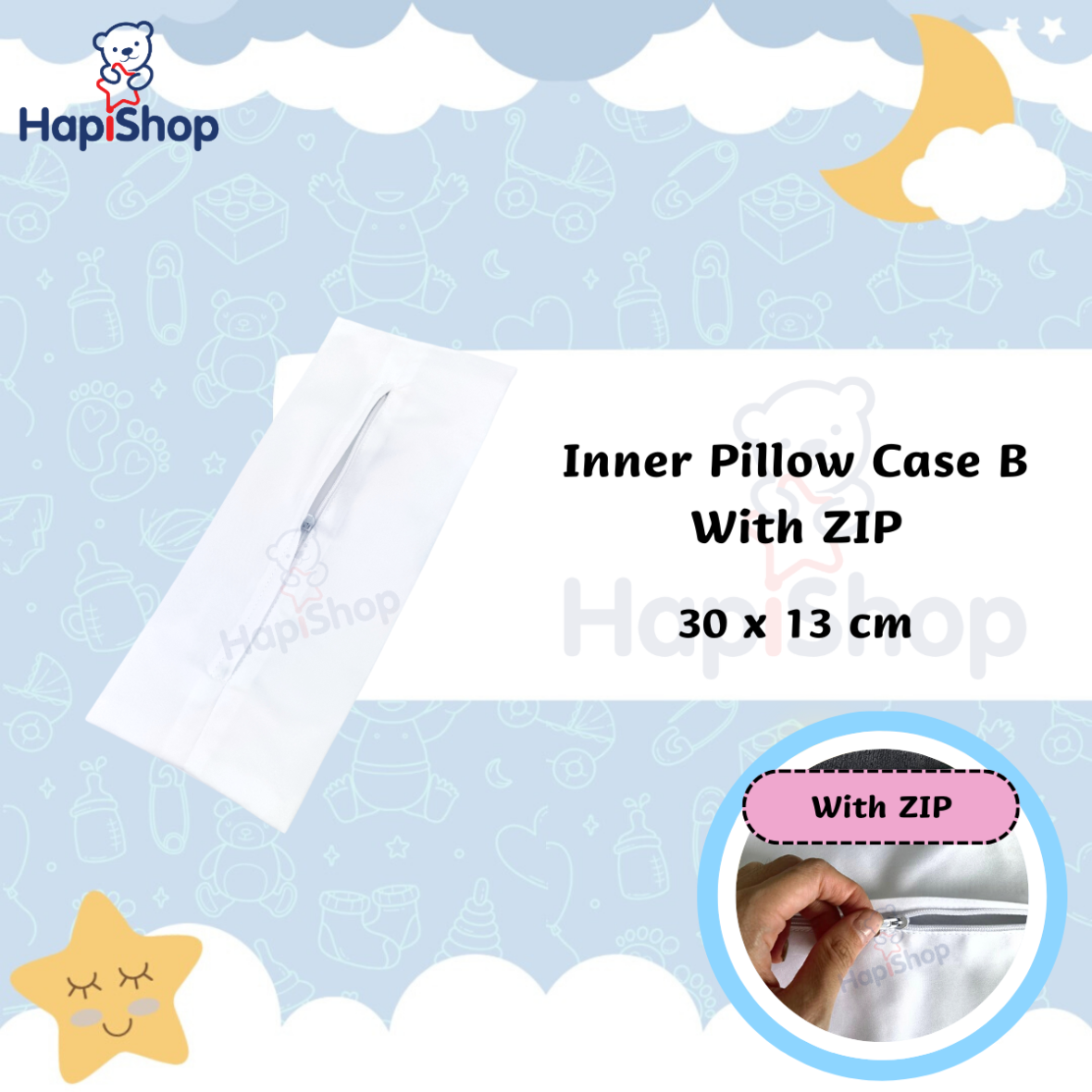 White Inner Pillow Case B (With ZIP) – 拉链白枕芯内袋 B